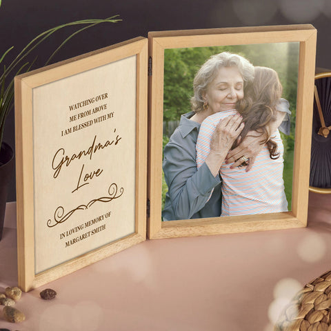 Personalised Folding Photo Frame By KreateSquare with Oak Wood Finish Engrave Any Message, Ideal for Mothers Day, Christmas or Birthday Gift