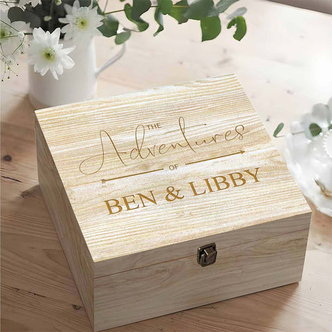 Personalised Couple Memory Box Keepsake by KreateSquare - Ideal for Valentines, Anniversary or The Adventures Design