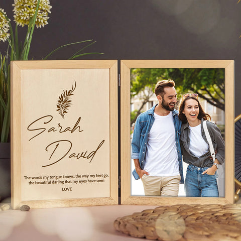 Wooden Photo Frame for Couple By KreateSquare with Oak Wood Finish Engrave Any Custom Message Ideal for Wedding, Anniversary or Birthday Gift