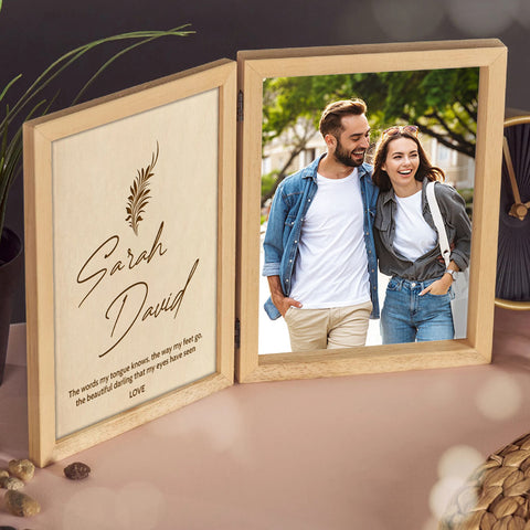 Wooden Photo Frame for Couple By KreateSquare with Oak Wood Finish Engrave Any Custom Message Ideal for Wedding, Anniversary or Birthday Gift