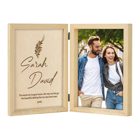 Wooden Photo Frame for Couple By KreateSquare with Oak Wood Finish Engrave Any Custom Message Ideal for Wedding, Anniversary or Birthday Gift