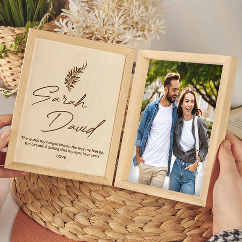 Wooden Photo Frame for Couple By KreateSquare with Oak Wood Finish Engrave Any Custom Message Ideal for Wedding, Anniversary or Birthday Gift