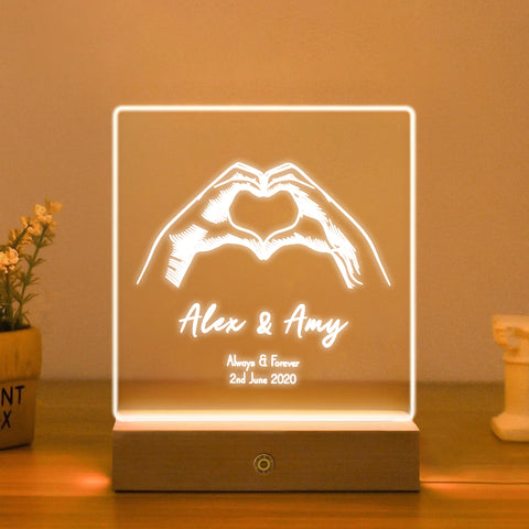 Custom Acrylic Night Light LED Lamp By KreateSquare for Couple Wedding Anniversary Valentine Gift for Husband & Wife