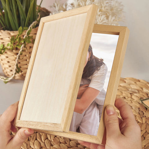 Personalised Wooden Folding Photo Frame for Couple By KreateSquare with Oak Wood Finish Engrave Any Message Ideal for Wedding Anniversary or Valentine