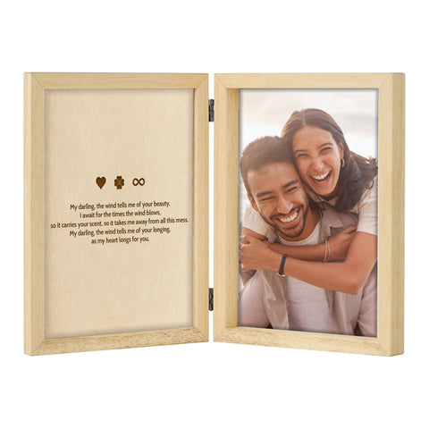 Personalised Wooden Folding Photo Frame for Couple By KreateSquare with Oak Wood Finish Engrave Any Message Ideal for Wedding Anniversary or Valentine