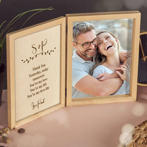 Custom Wooden Photo Frame for Couple By KreateSquare with Oak Wood Finish Engrave Any Message Ideal for Valentine Anniversary or Wedding