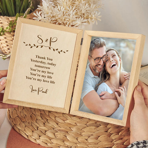 Custom Wooden Photo Frame for Couple By KreateSquare with Oak Wood Finish Engrave Any Message Ideal for Valentine Anniversary or Wedding