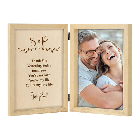 Custom Wooden Photo Frame for Couple By KreateSquare with Oak Wood Finish Engrave Any Message Ideal for Valentine Anniversary or Wedding