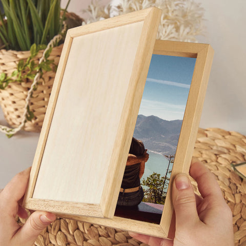 Personalised Wooden Folding Photo Frame for Couple By KreateSquare with Oak Wood Finish Engrave Any Message, Ideal for Wedding Anniversary Christmas Gift