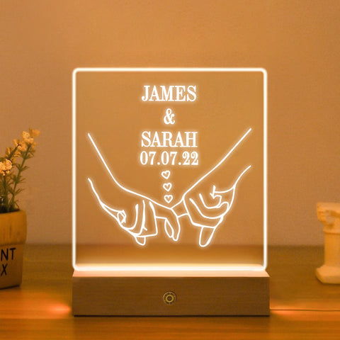 Personalised Night LED Light, Couple Bedside Lamp By KreateSquare for Couple Wedding Anniversary Gift