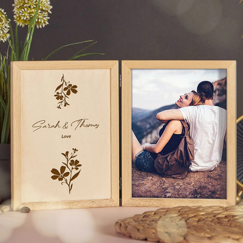 Wooden Photo Frame for Couple By KreateSquare with Oak Wood Finish Engrave Any Personalised Message Ideal for Christmas Anniversary Gift