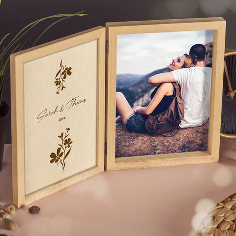 Wooden Photo Frame for Couple By KreateSquare with Oak Wood Finish Engrave Any Personalised Message Ideal for Christmas Anniversary Gift