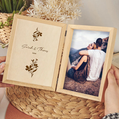 Wooden Photo Frame for Couple By KreateSquare with Oak Wood Finish Engrave Any Personalised Message Ideal for Christmas Anniversary Gift