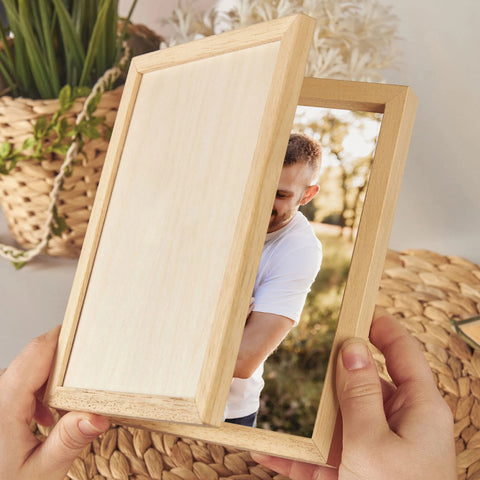 Personalised Folding Photo Frame for Couple By KreateSquare with Oak Wood Finish Engrave Any Message, Ideal for Wedding Anniversary or Valentine