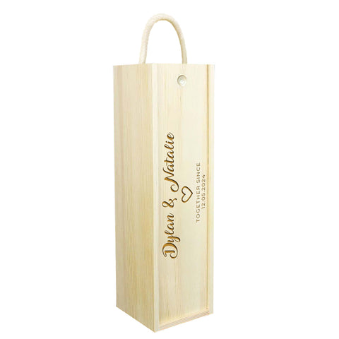 Personalised Couple Wooden Wine Box By KreateSquare Customise with Any Name and Date Ideal Valentines, Annivesary and Wedding Gift Love Heart Design