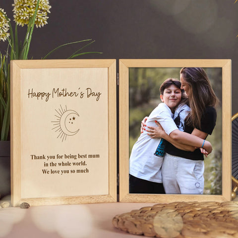 Custom Wooden Photo Frame for Mom By KreateSquare with Oak Wood Finish Engrave Any Message Ideal for Mothers Day Christmas or Birthday Gift