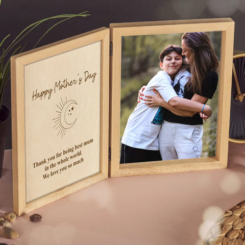 Custom Wooden Photo Frame for Mom By KreateSquare with Oak Wood Finish Engrave Any Message Ideal for Mothers Day Christmas or Birthday Gift