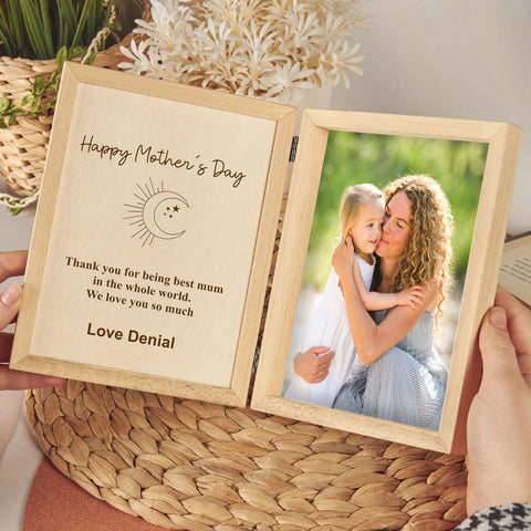 Custom Wooden Photo Frame for Mom By KreateSquare with Oak Wood Finish Engrave Any Message Ideal for Mothers Day Christmas or Birthday Gift