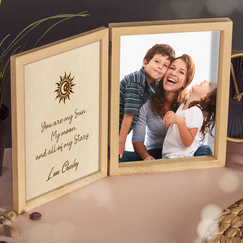 Personalised Wooden Folding Photo Frame By KreateSquare with Oak Wood Finish Engrave Any Message, Ideal for Birthday Gift Christmas