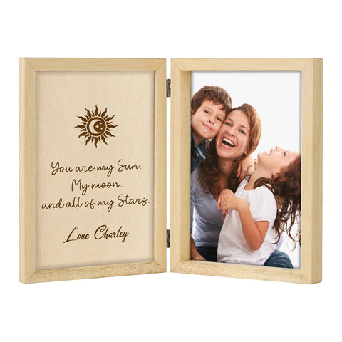 Personalised Wooden Folding Photo Frame By KreateSquare with Oak Wood Finish Engrave Any Message, Ideal for Birthday Gift Christmas