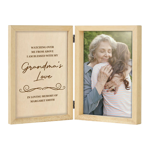 Personalised Folding Photo Frame By KreateSquare with Oak Wood Finish Engrave Any Message, Ideal for Mothers Day, Christmas or Birthday Gift