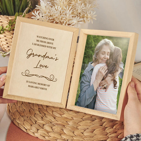 Personalised Folding Photo Frame By KreateSquare with Oak Wood Finish Engrave Any Message, Ideal for Mothers Day, Christmas or Birthday Gift