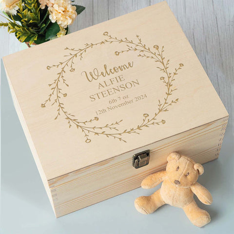 Personalised Newborn Baby Memory Box Keepsake by KreateSquare - for Baby Boy and Girl Gift Ideal Present for Baby Shower or 1st Birthday Floral Design