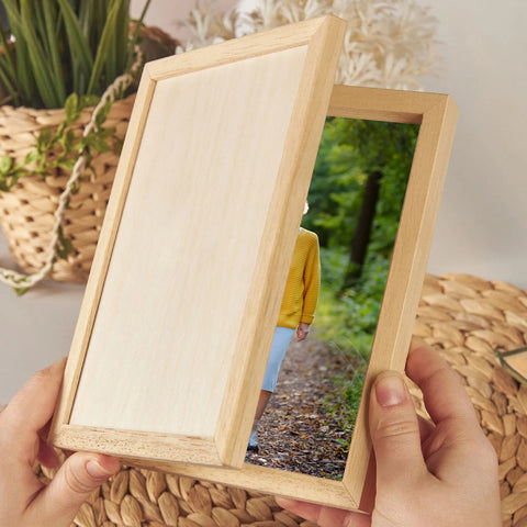 Custom Wooden Photo Frame By KreateSquare with Oak Wood Finish Engrave Any Message, Ideal for Mothers Day, Christmas or Birthday Gift