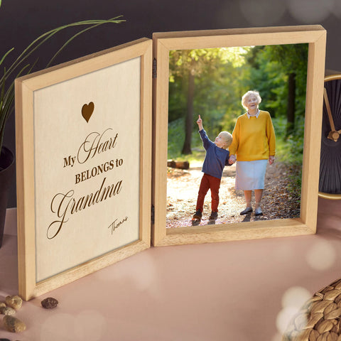 Custom Wooden Photo Frame By KreateSquare with Oak Wood Finish Engrave Any Message, Ideal for Mothers Day, Christmas or Birthday Gift