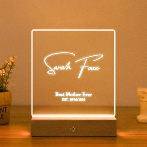 Personalised Night Light, Mothers Bedside Lamp By KreateSquare for Best Mum Mother’s Day Birthday Gift