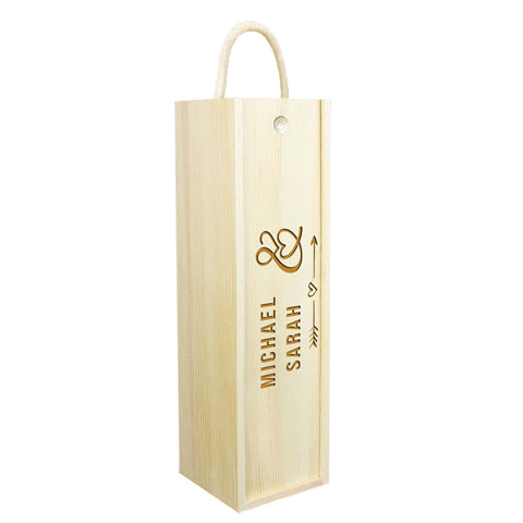 Personalised Couple Wooden Wine Box By KreateSquare Customise with Any Name Ideal Valentines, Annivesary and Wedding Gift Heart with Arrow Design