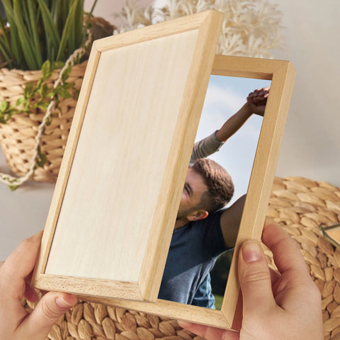 Personalised Wooden Folding Photo Frame for Dad By KreateSquare with Oak Wood Finish Engrave Any Message, Ideal for Fathers Day