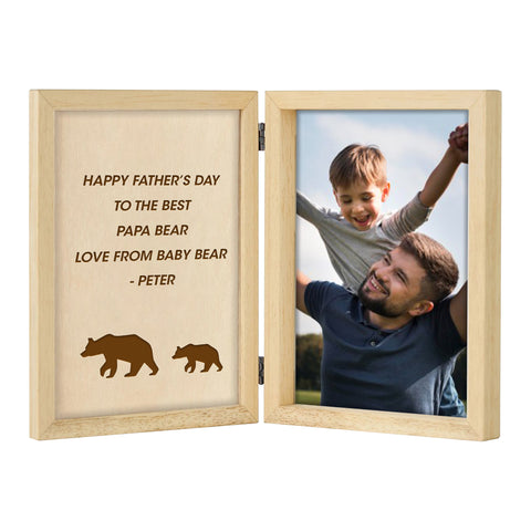 Personalised Wooden Folding Photo Frame for Dad By KreateSquare with Oak Wood Finish Engrave Any Message, Ideal for Fathers Day