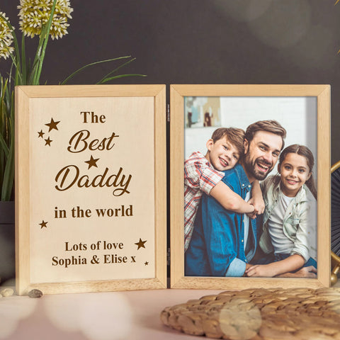 Custom Wooden Photo Frame for Father By KreateSquare with Oak Wood Finish Engrave Any Message Ideal for Fathers Day Christmas or Birthday Gift