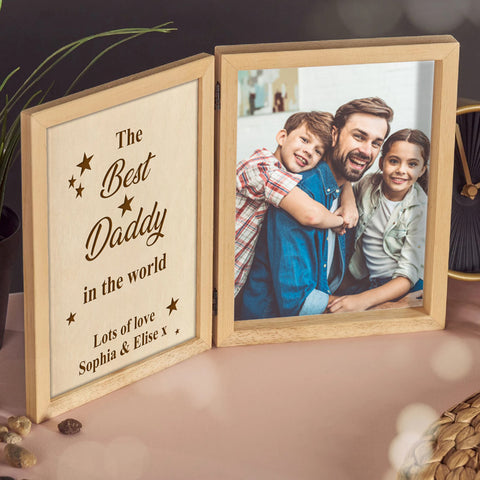 Custom Wooden Photo Frame for Father By KreateSquare with Oak Wood Finish Engrave Any Message Ideal for Fathers Day Christmas or Birthday Gift