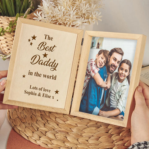 Custom Wooden Photo Frame for Father By KreateSquare with Oak Wood Finish Engrave Any Message Ideal for Fathers Day Christmas or Birthday Gift