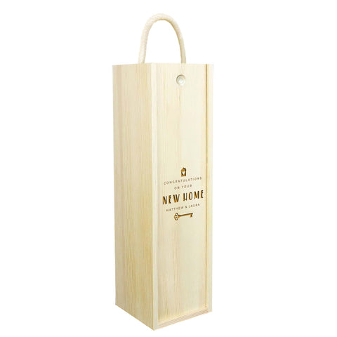 Personalised New Home Wooden Wine Box By KreateSquare Customise with Any Name and Date Ideal Gift for Housewarming Key Design