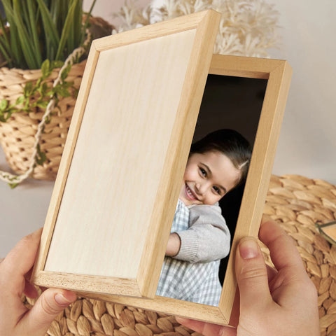 Personalised Wooden Folding Photo Frame for Dad By KreateSquare with Oak Wood Finish Engrave Any Message, Ideal for Birthday Gift Christmas