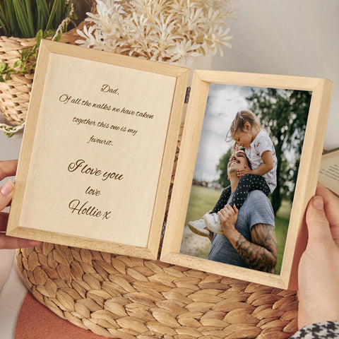 Wooden Photo Frame for Father By KreateSquare with Oak Wood Finish Engrave Any Personalised Message Ideal for Fathers Day Christmas or Birthday Gift