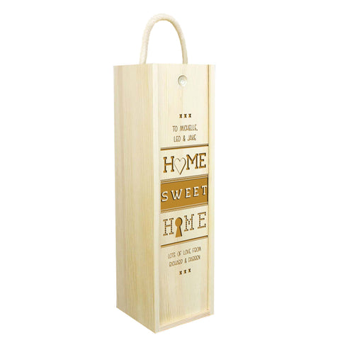 Personalised New Home Wooden Wine Box By KreateSquare Customise with Any Name Ideal Gift for Housewarming "Home Sweet Home" Design