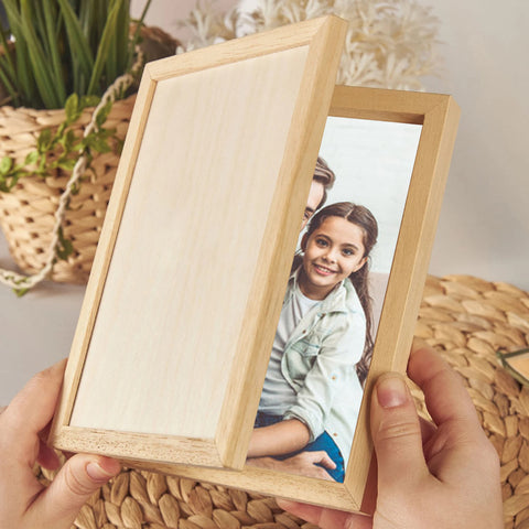 Personalised Folding Photo Frame By KreateSquare with Oak Wood Finish Engrave Any Message, Ideal for Fathers Day, Christmas or Birthday Gift