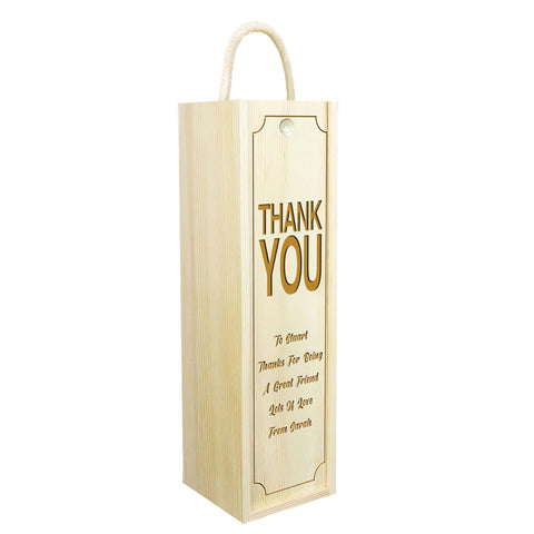 Personalised Thank You Wooden Wine Box By KreateSquare Customise with Any Name Ideal Birthday, Leaving, Christmas Gift Vintage Design