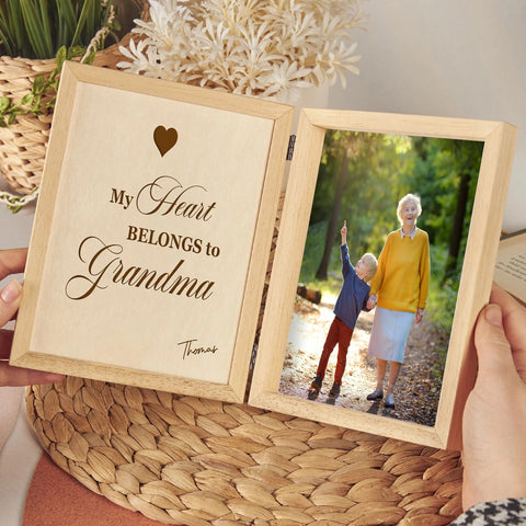 Custom Wooden Photo Frame By KreateSquare with Oak Wood Finish Engrave Any Message, Ideal for Mothers Day, Christmas or Birthday Gift