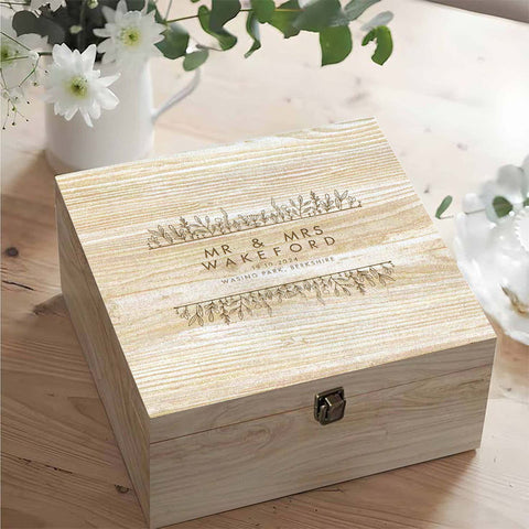 Personalised Wedding Memorial Wooden Keepsake Box by KreateSquare – Memory Box for Marriage Anniversary Floral Design