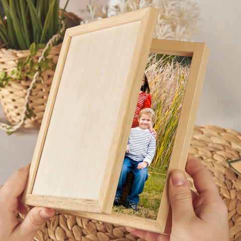 Personalised Wooden Folding Photo Frame By KreateSquare with Oak Wood Finish Engrave Any Message Ideal for Mothers Day Grandma