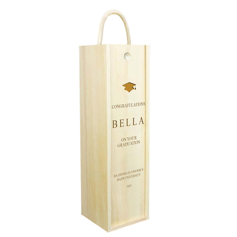 Personalised Graduation Wooden Wine Box By KreateSquare Customise with Any Name and Date