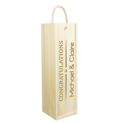 Personalised Congratulations Wooden Wine Box By KreateSquare Customise with Any Names Ideal Newly Wed or Housewarming Gift