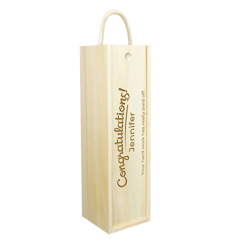 Personalised Congratulations Wooden Wine Box By KreateSquare Customise with Any Name Ideal Housewarming, New Job, Graduation Gift