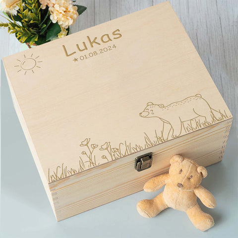 Personalised Newborn Baby Memory Box Keepsake by KreateSquare - for Baby Boy and Girl Gift Ideal Present for Baby Shower or 1st Birthday Bear Design