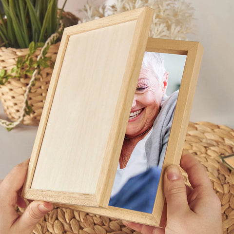 Personalised Wooden Folding Photo Frame for Mum Grandma By KreateSquare with Oak Wood Finish Engrave Any Message, Ideal for Mothers Day